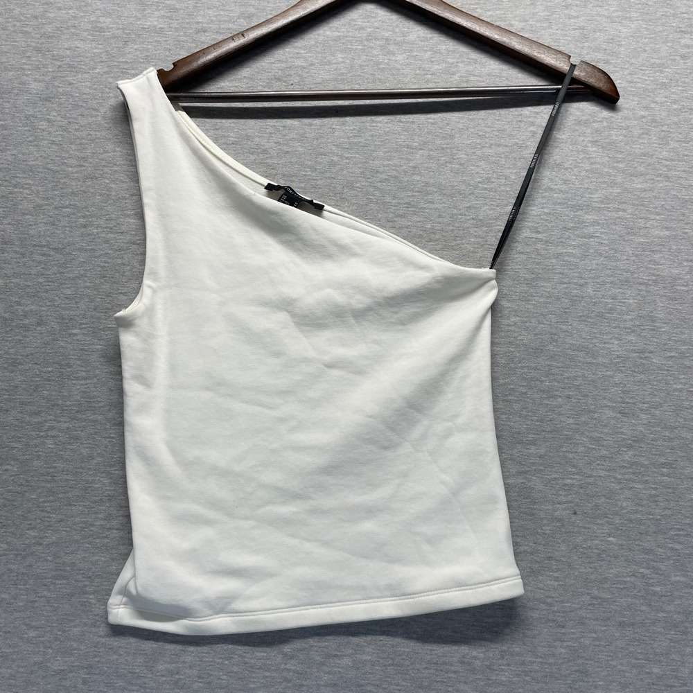 Forever 21 Cropped Tank Top Womens Medium White Asymmetric One Shoulder Stretch